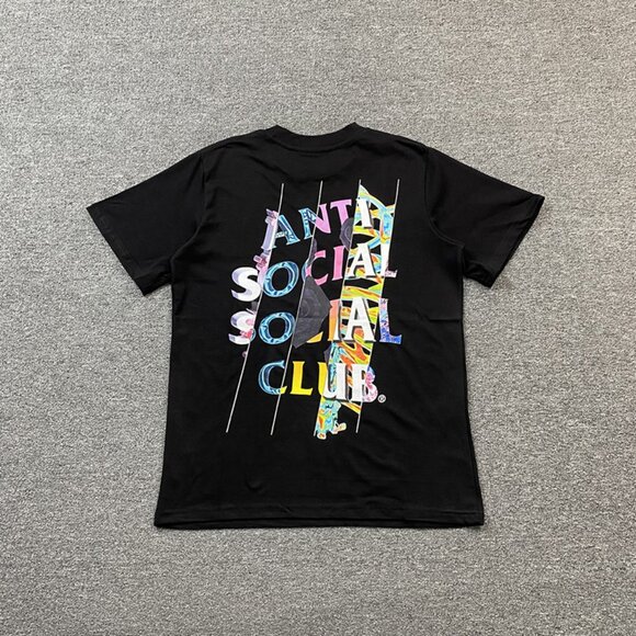 Anti Social Social Club Black T Shirt With Colorful Patchwork Letters